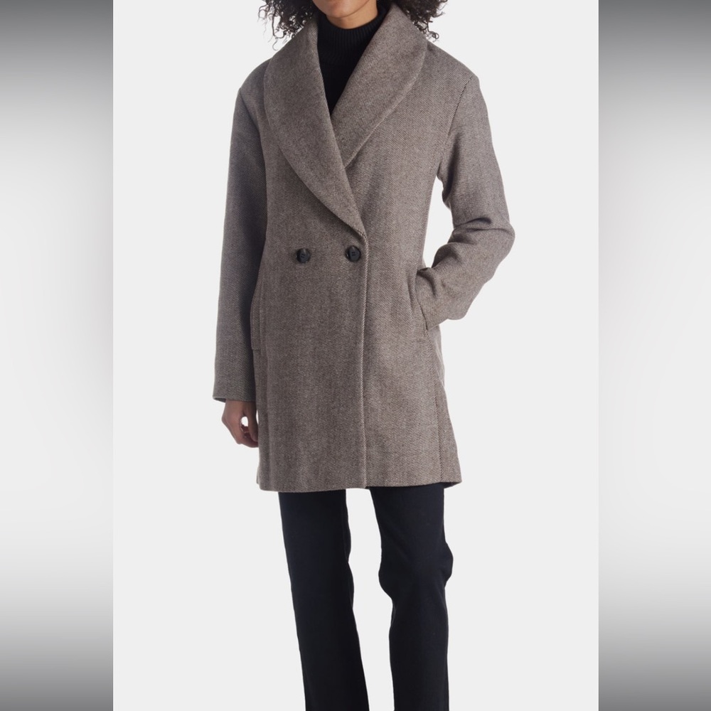 Avec Les Filles: Twill Shawl Collar Oversized Peacoat